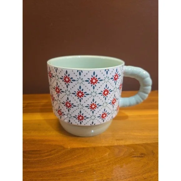 Pioneer Woman Merry Meadow 5-Piece 12.5oz Stoneware Stacking Mugs w/ Gold Rack - Picture 2 of 10